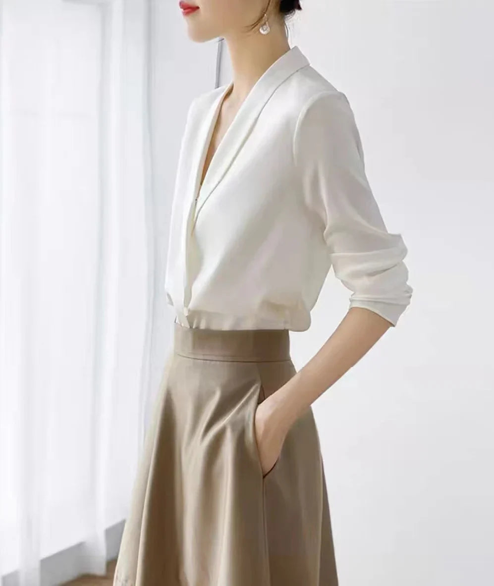 Renata - Elegant V-Neck Satin Blouse - Perfect for Day or Night Wear