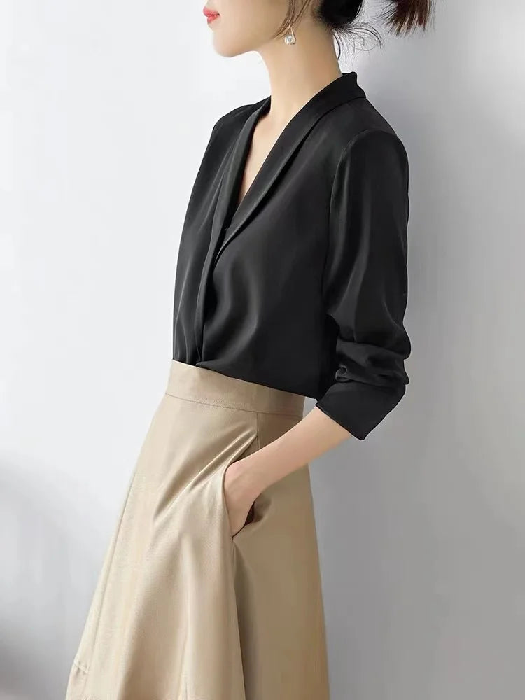 Renata - Elegant V-Neck Satin Blouse - Perfect for Day or Night Wear