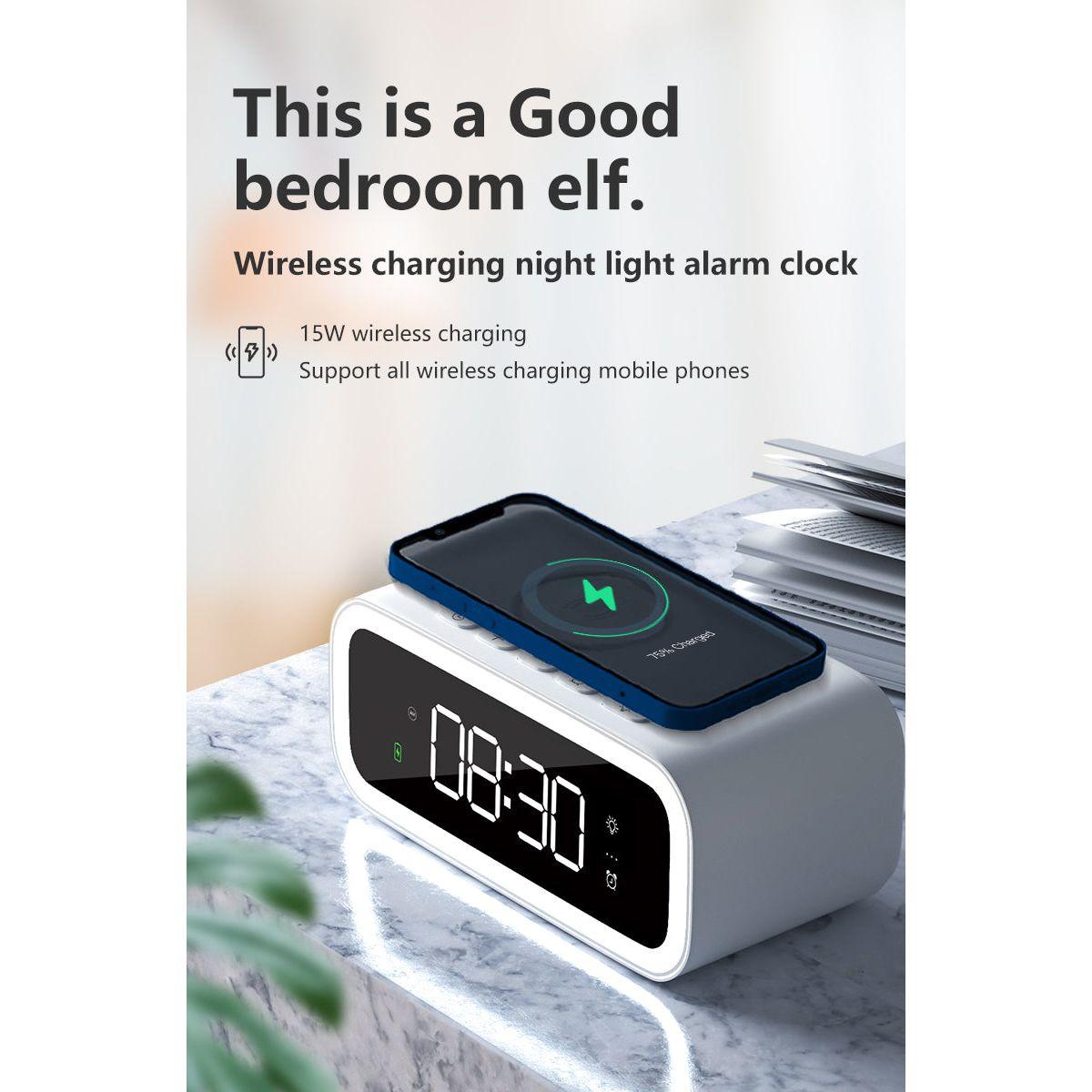 SyncRise - Digital Alarm Clock with Wireless Charging - Sleek Design and Convenient Charging