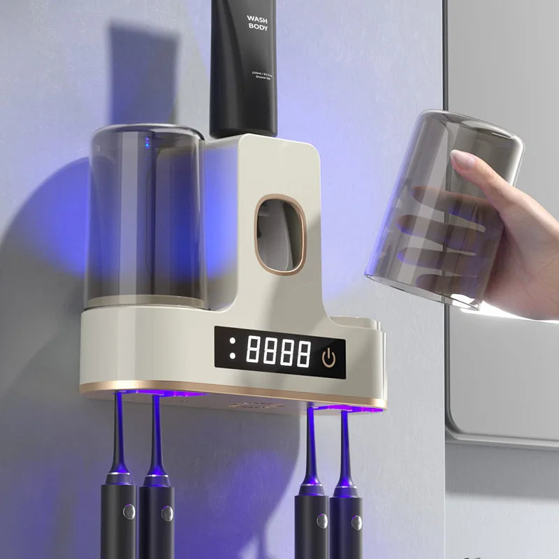 GermGuard - Space-Saving UV Toothbrush Holder with Sterilization and Auto Dispenser - A Cleaner, Healthier Bathroom