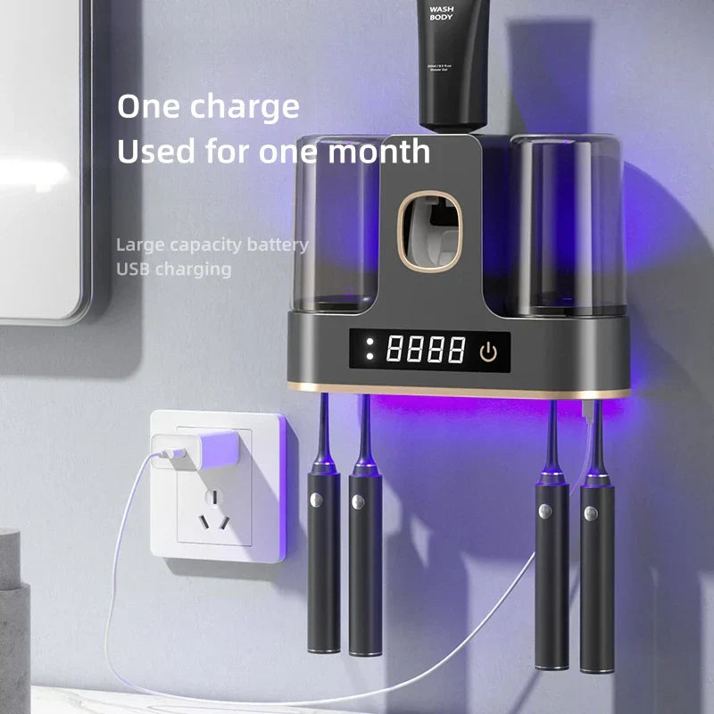GermGuard - Space-Saving UV Toothbrush Holder with Sterilization and Auto Dispenser - A Cleaner, Healthier Bathroom
